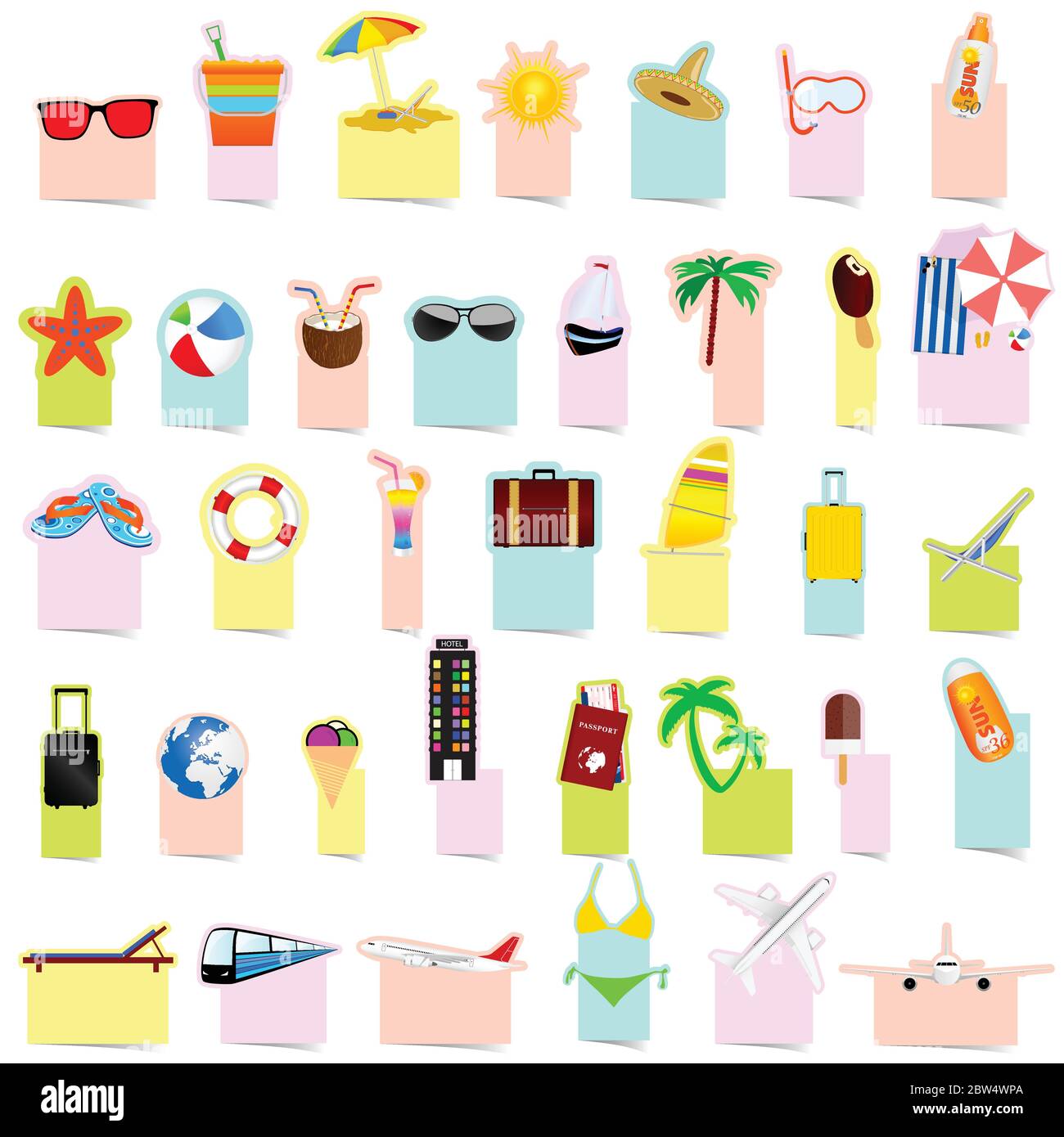 travel symbol and sticker in different paper color illustration Stock ...