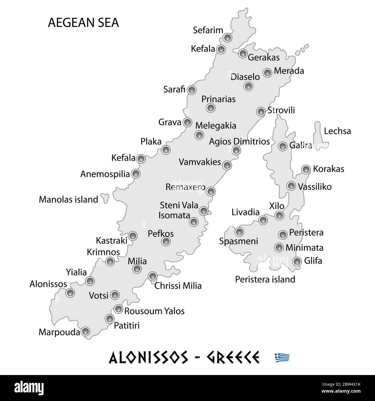 Island Of Alonissos In Greece White Map Art Illustration Stock Vector 