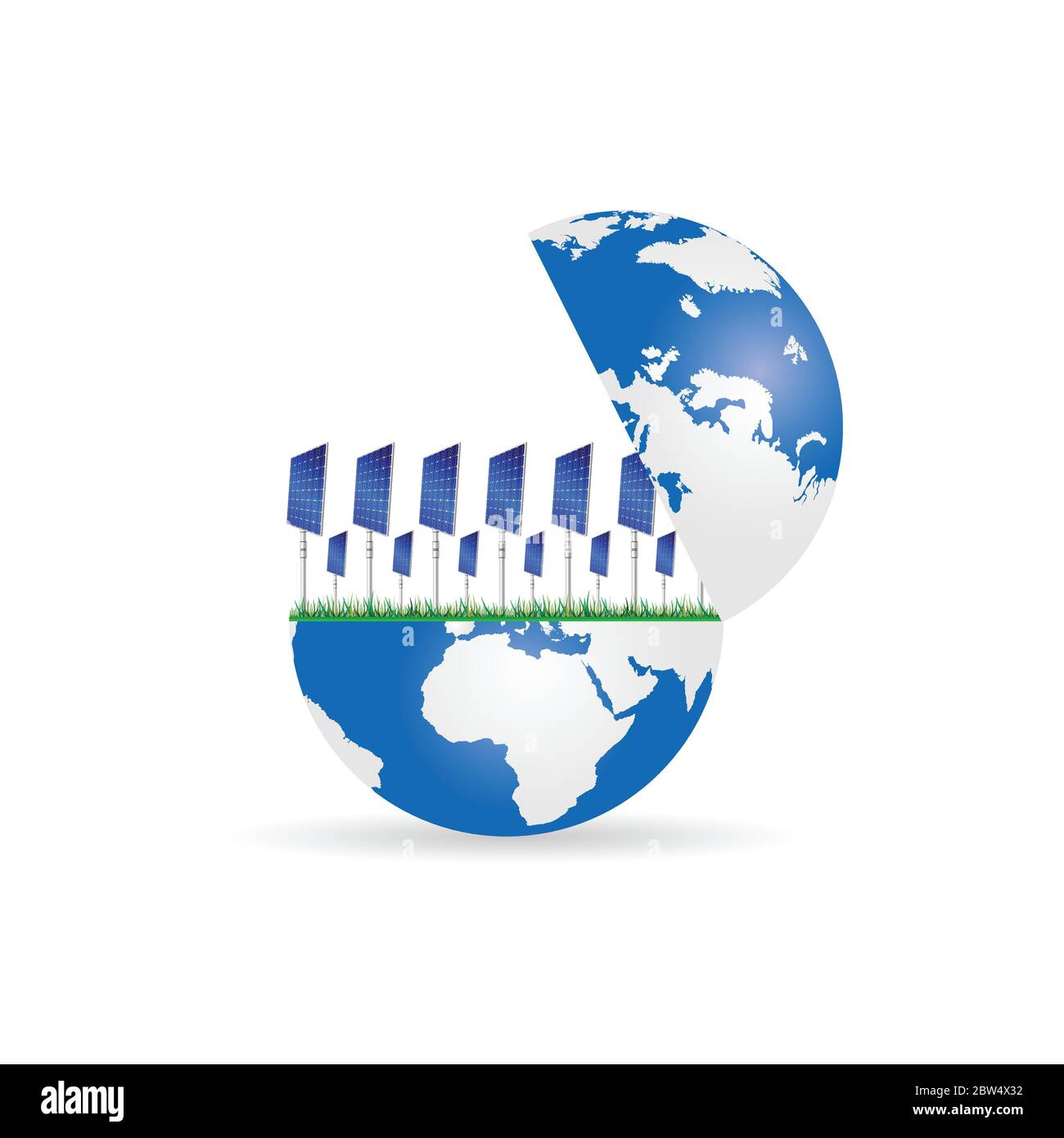 globe with solar panel set illustration in colorful Stock Vector