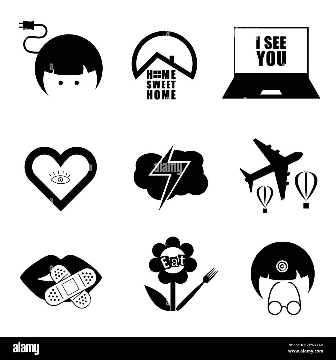 icon and symbol set black vector on white background Stock Vector