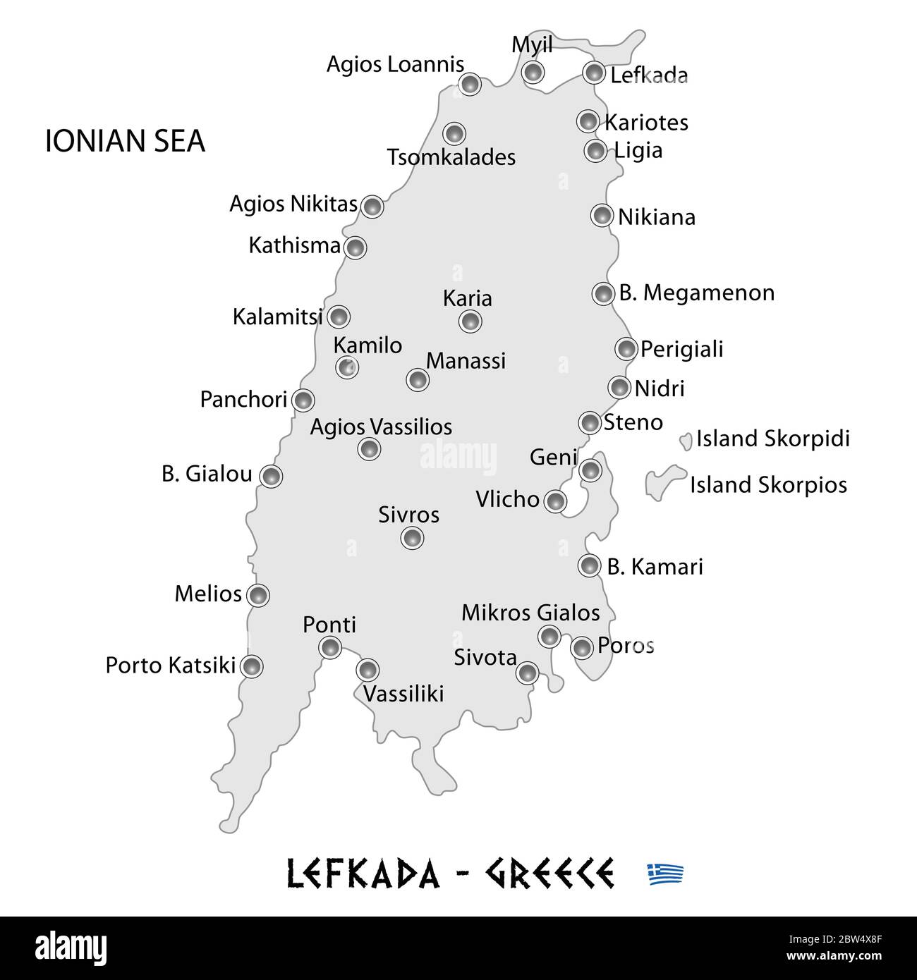 island of lefkada in greece white map art illustration Stock Vector