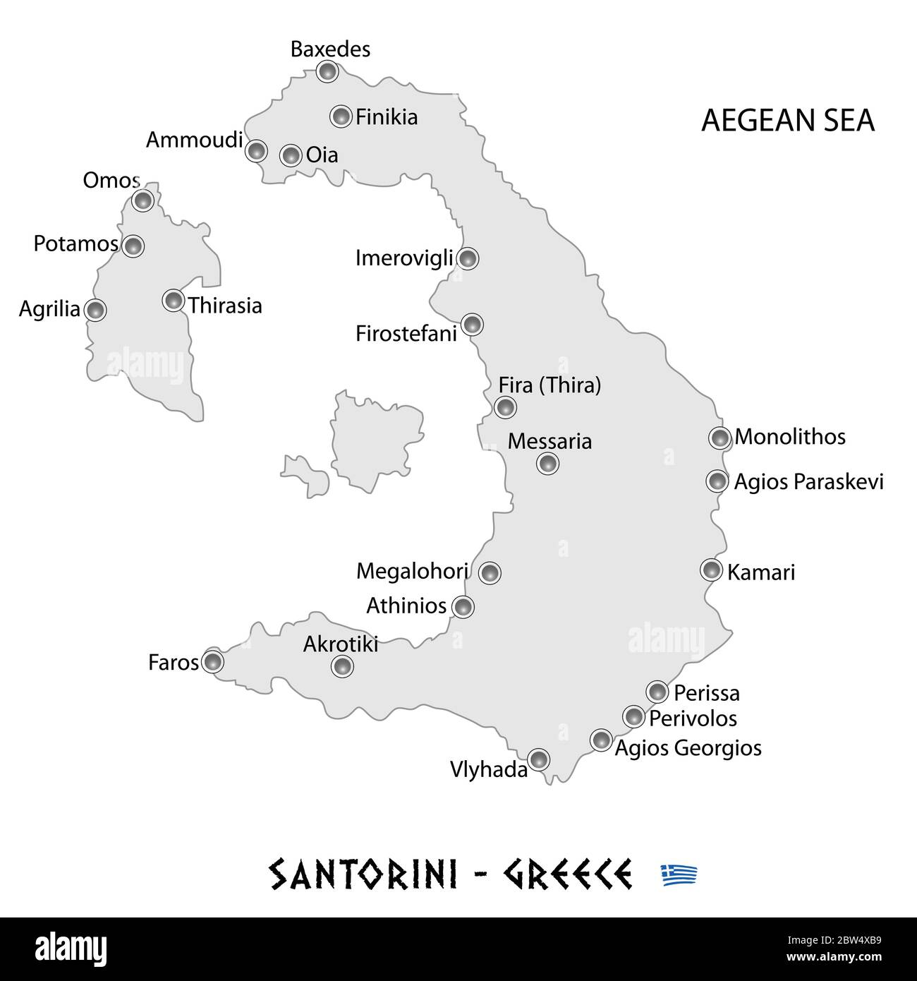 island of santorini in greece white map art illustration Stock Vector