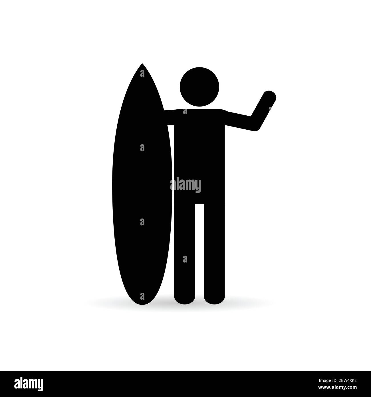 man icon with surfboard in black color art illustration Stock Vector ...