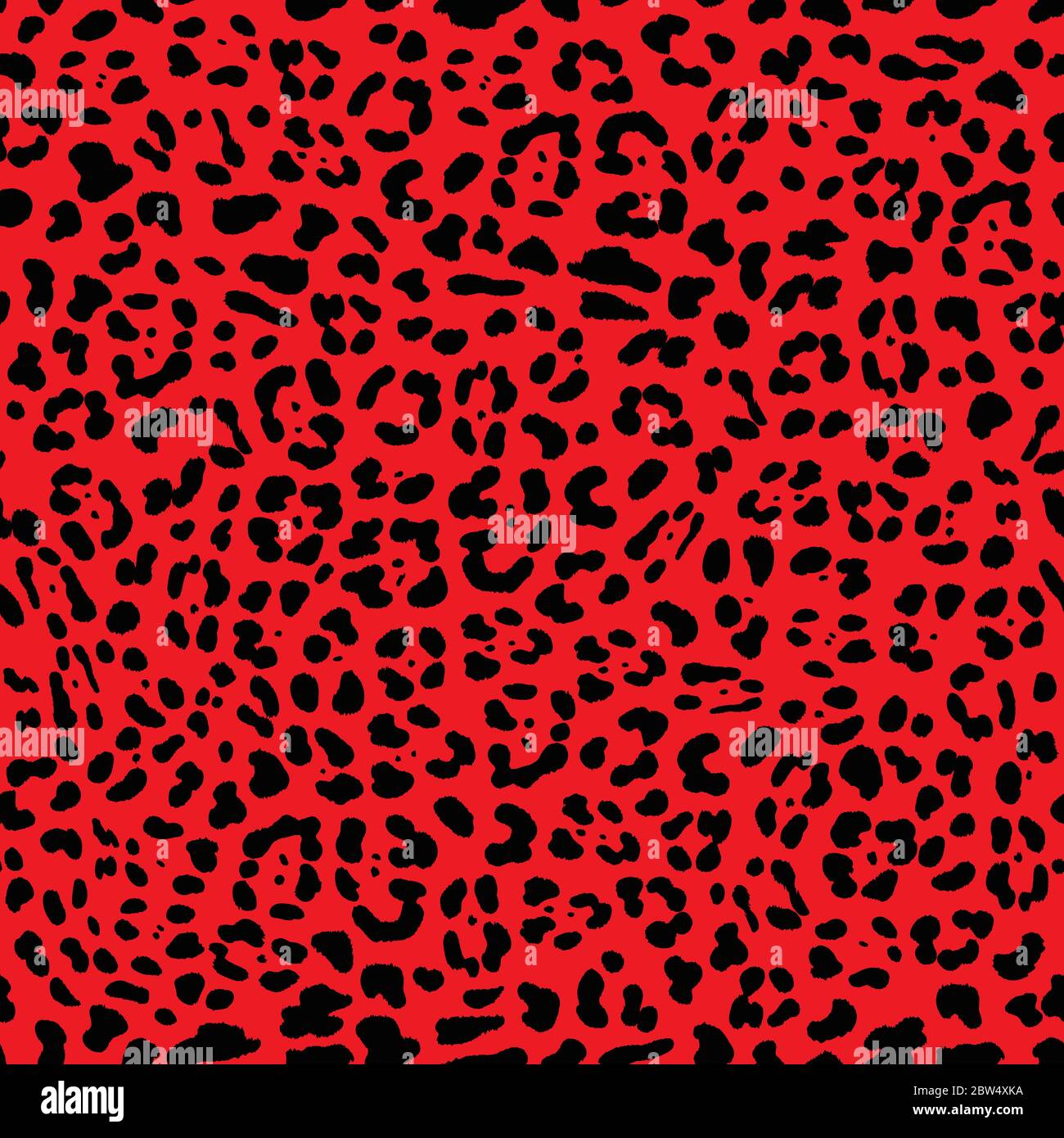 Punk rock 80s style fashion pattern. Seamless Faux Textured Jaguar/Leopard print seamless pattern with black spots on bright red background. Stock Vector