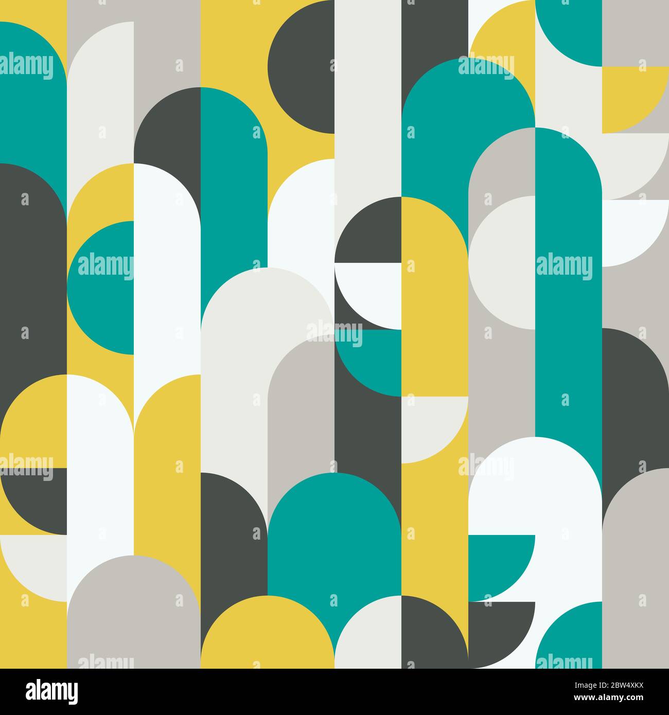 Abstract retro style seamless vector pattern with geometric shapes colored in yellow, green and grey. Modern geometrical pattern for textiles, fashion Stock Vector