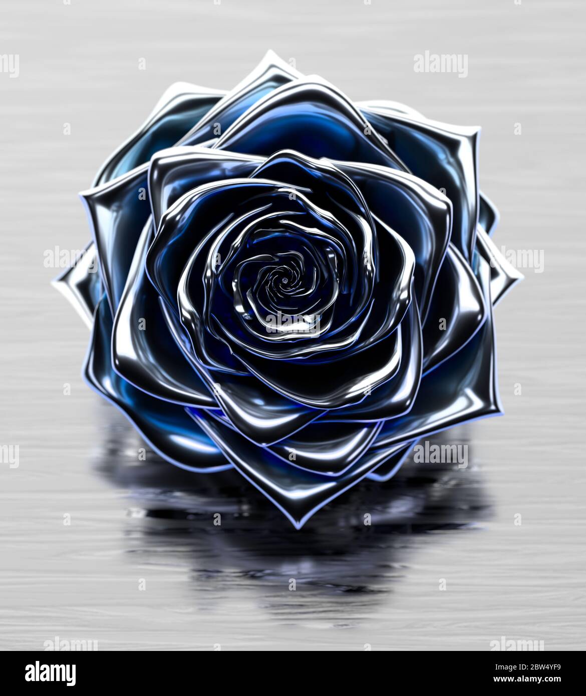 Blue metallic rose on a slight striped glossy gray background Stock ...