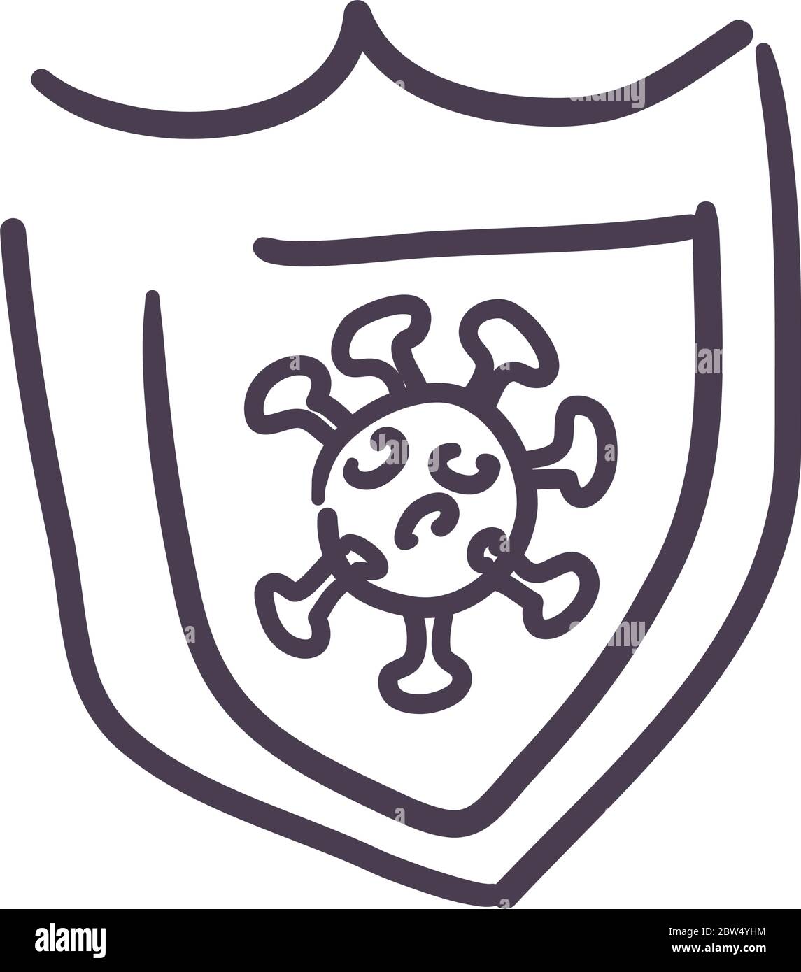 Covid 19 virus inside shield line style icon design of 2019 ncov cov ...