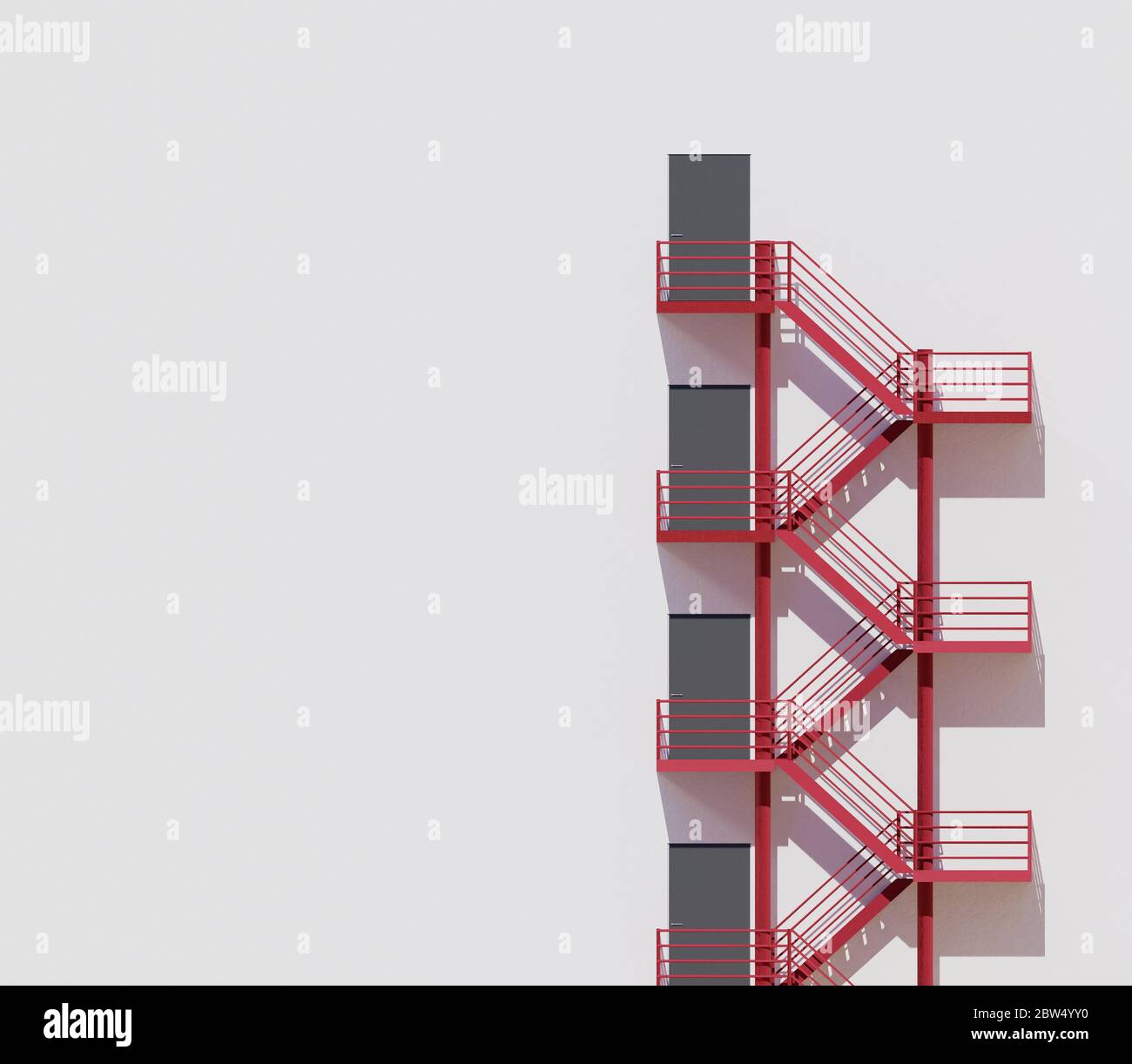 minimal architecture building white wall red stairs ,3d rendering Stock ...