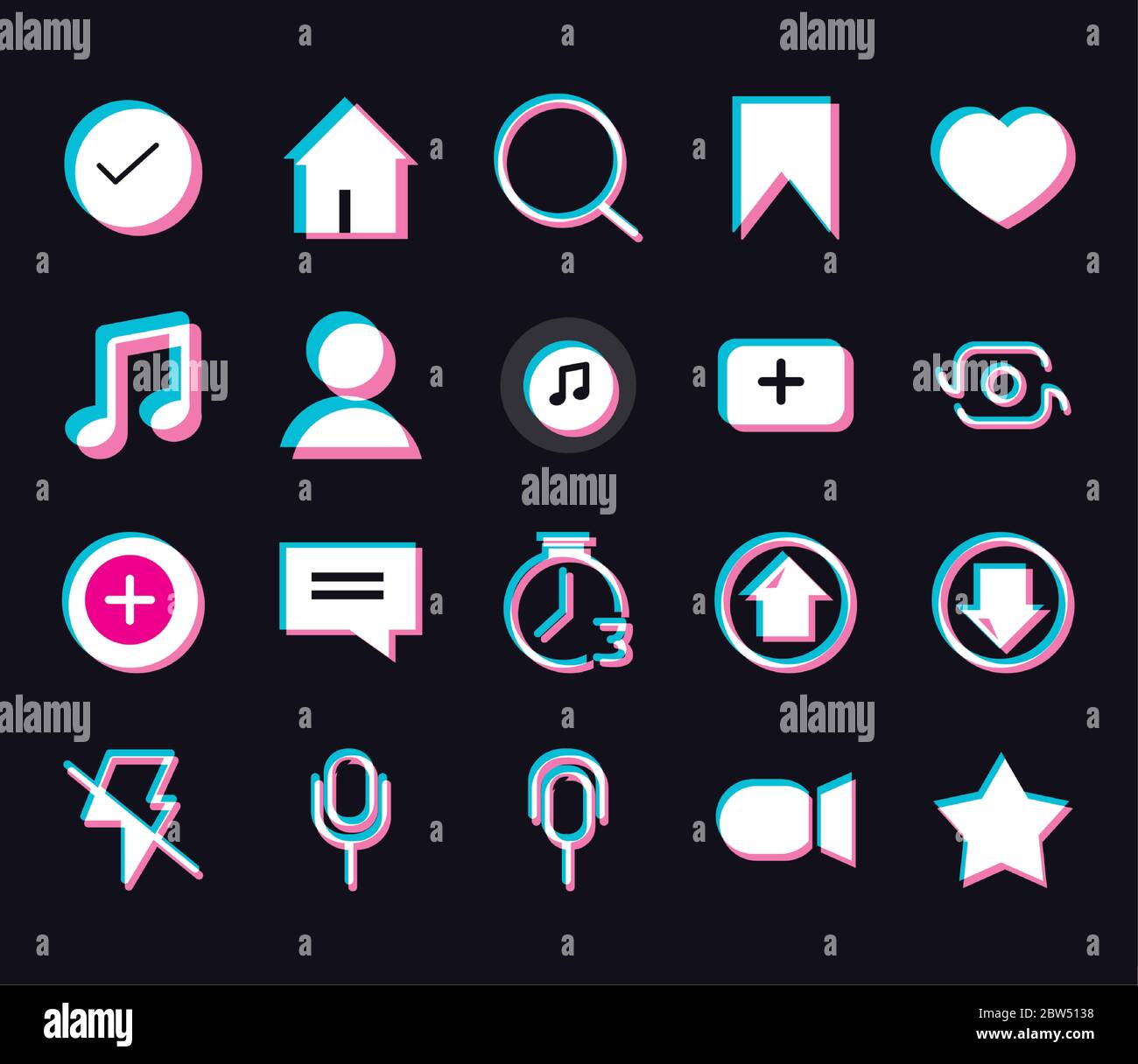 Tik tok lighten style icon set design, Social media app and multimedia theme Vector illustration