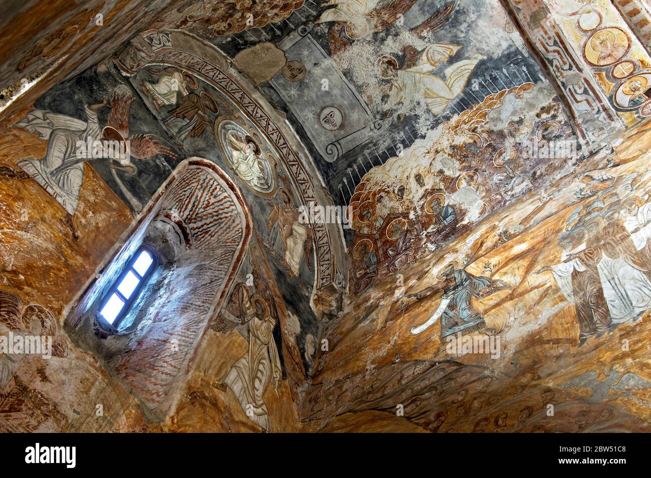 Interior of the Episcopal Church Nikortsminda entirely covered with frescoes dating from the 17th century, Nikortsminda, Racha region, Georgia Stock Photo