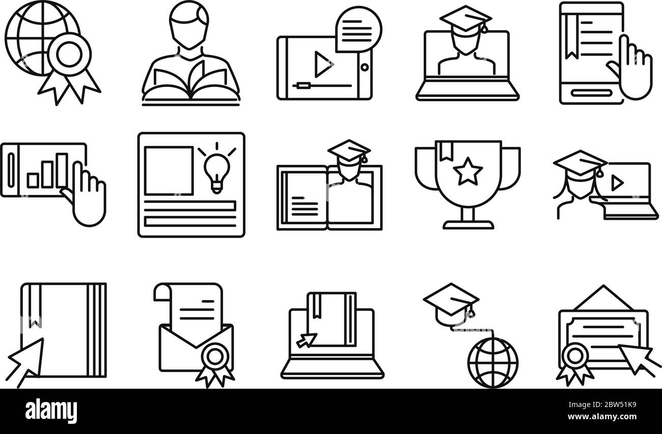 elearning online education and development class set line style icon ...
