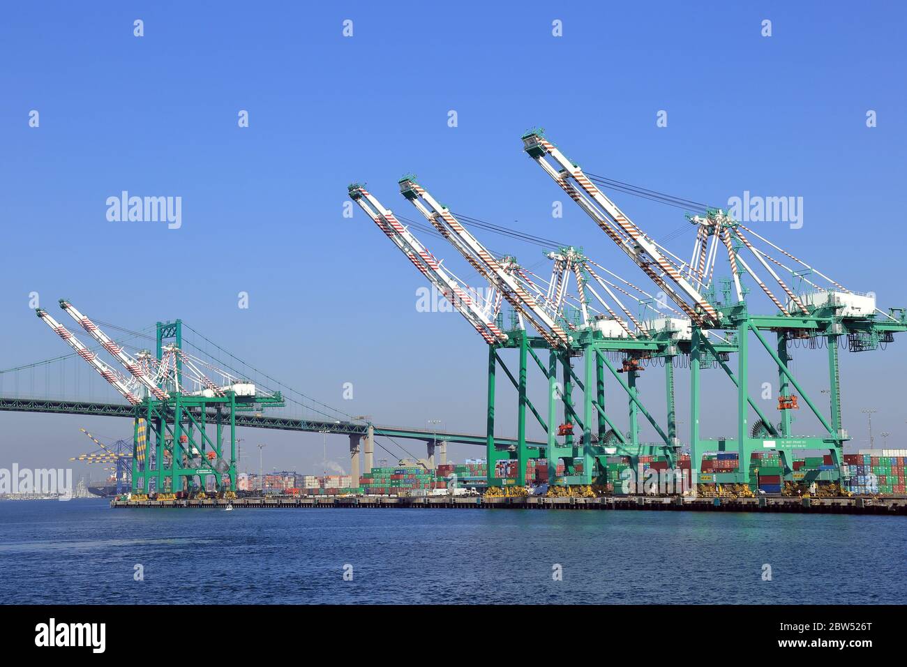 Giant gantry cranes at Long Beach container terminal Stock Photo
