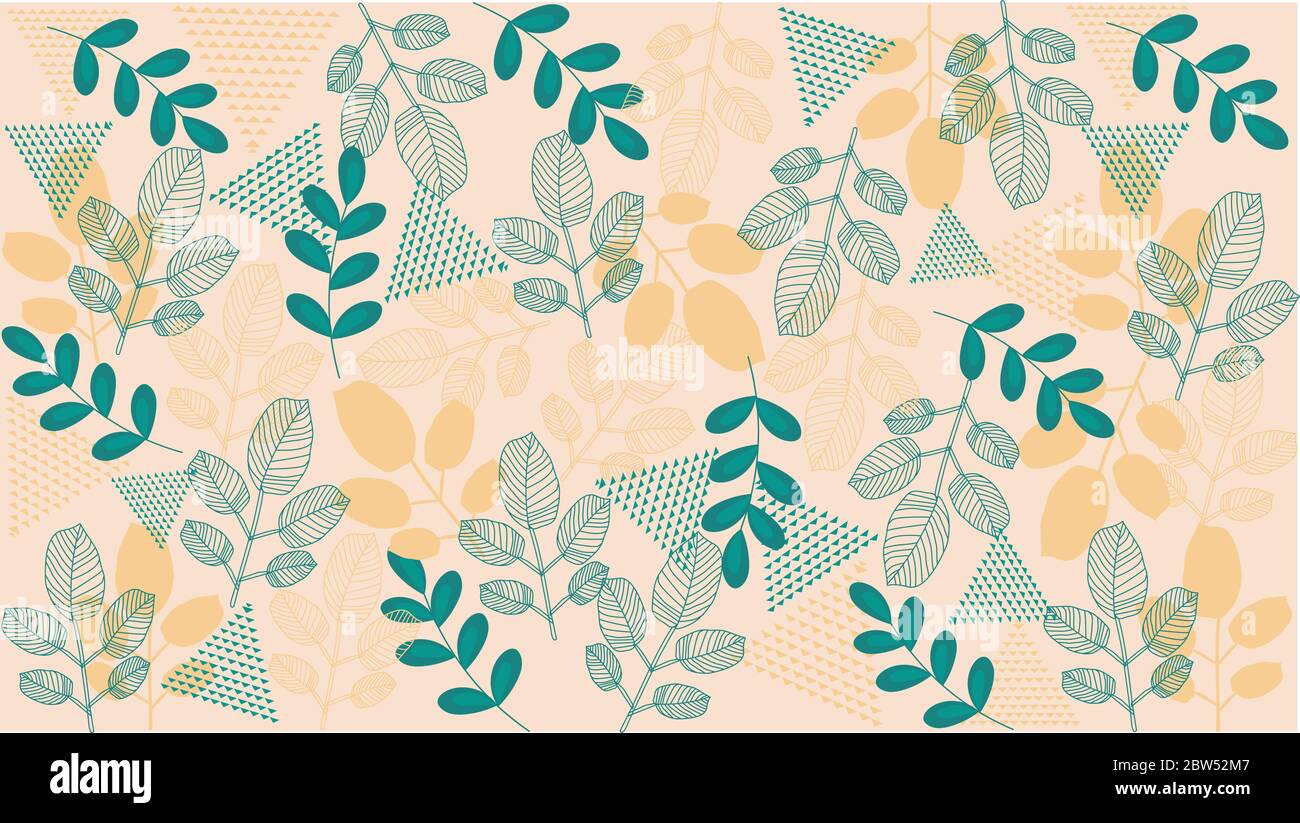 Vector template with tropical plants, exotic flowers, citrus, tropical floral colorful background. Contours. Stock Vector