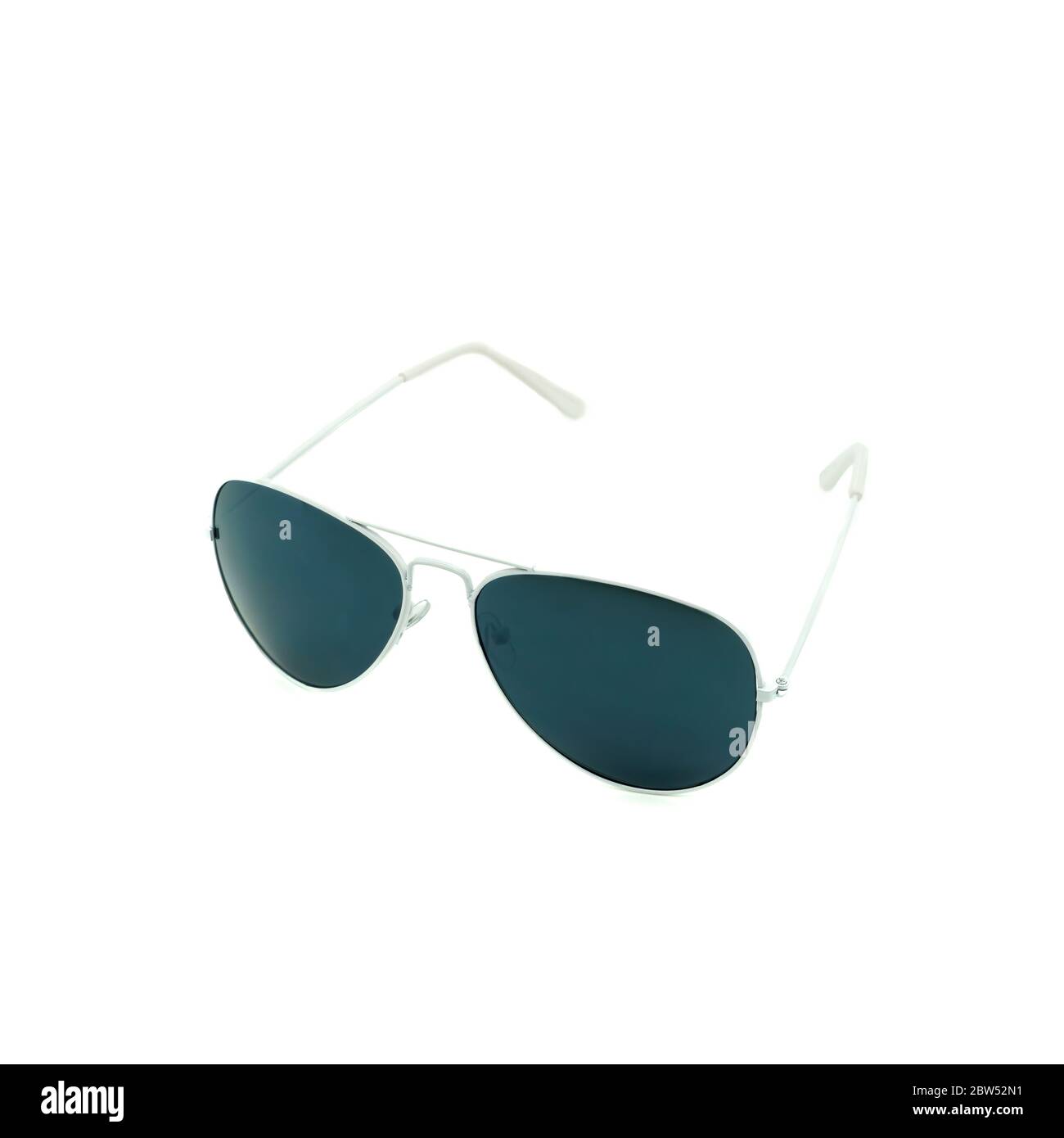 Blue mirrored sunglasses with a white frame, white background Stock Photo