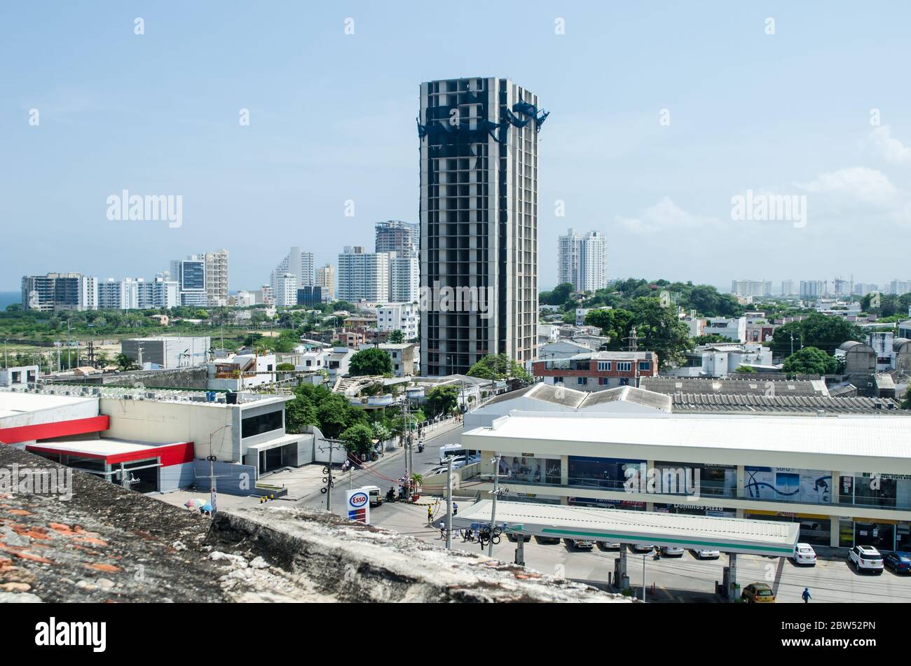 Landscape view from San Felipe de Barajas Castle, the Aquarela Tower, which construction was stopped in 2017 is seen in the center of the image Stock Photo