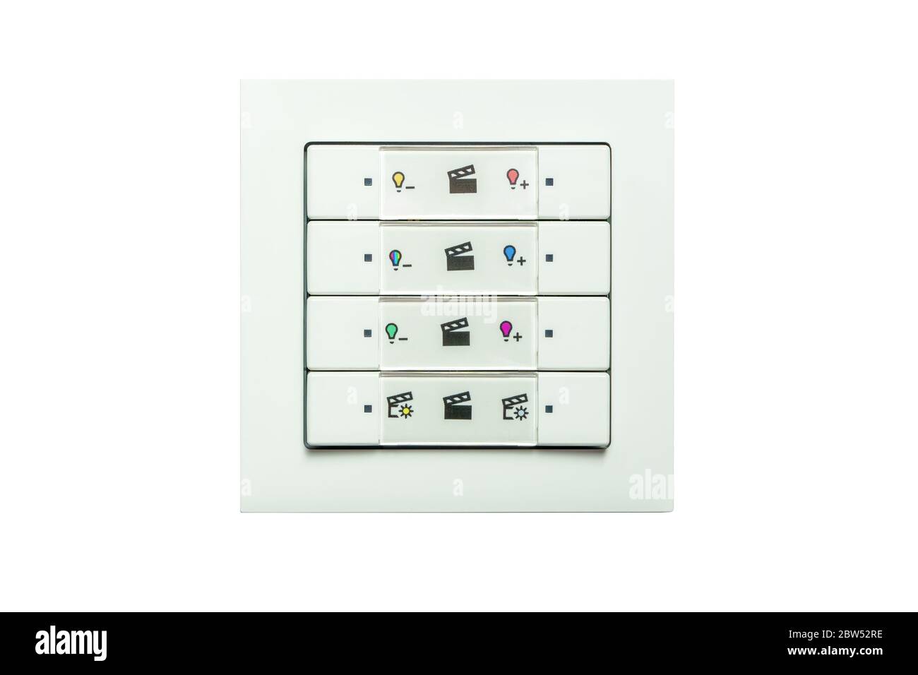 A white radio wall switch with different light scenarios, white background Stock Photo