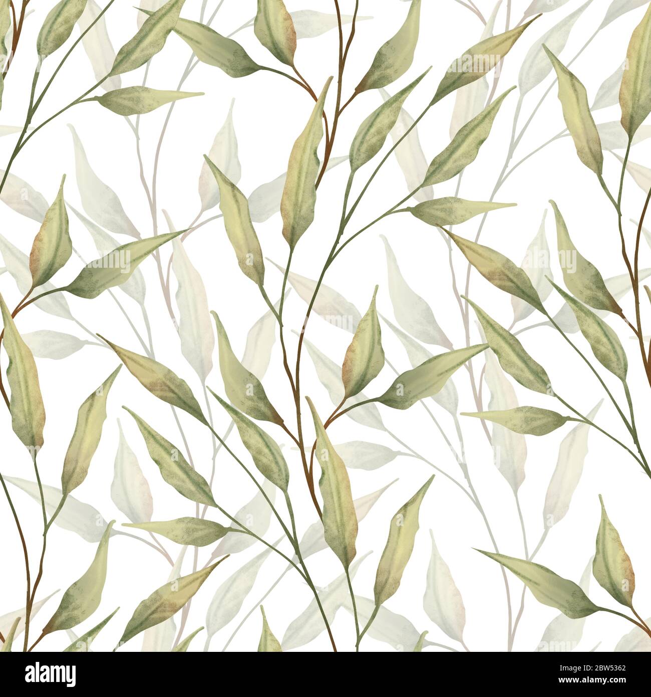 Seamless leaves pattern. Background with green branches Stock Photo - Alamy