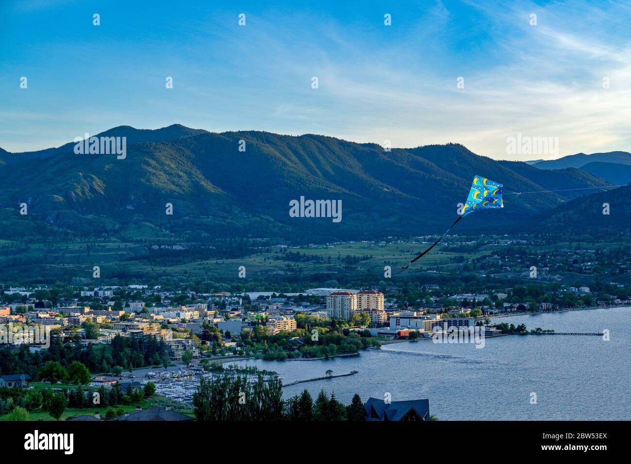 Kite flying, view from Munson Mountain Park, Penticton, Okanagan Valley, British Columbia, Canada Stock Photo