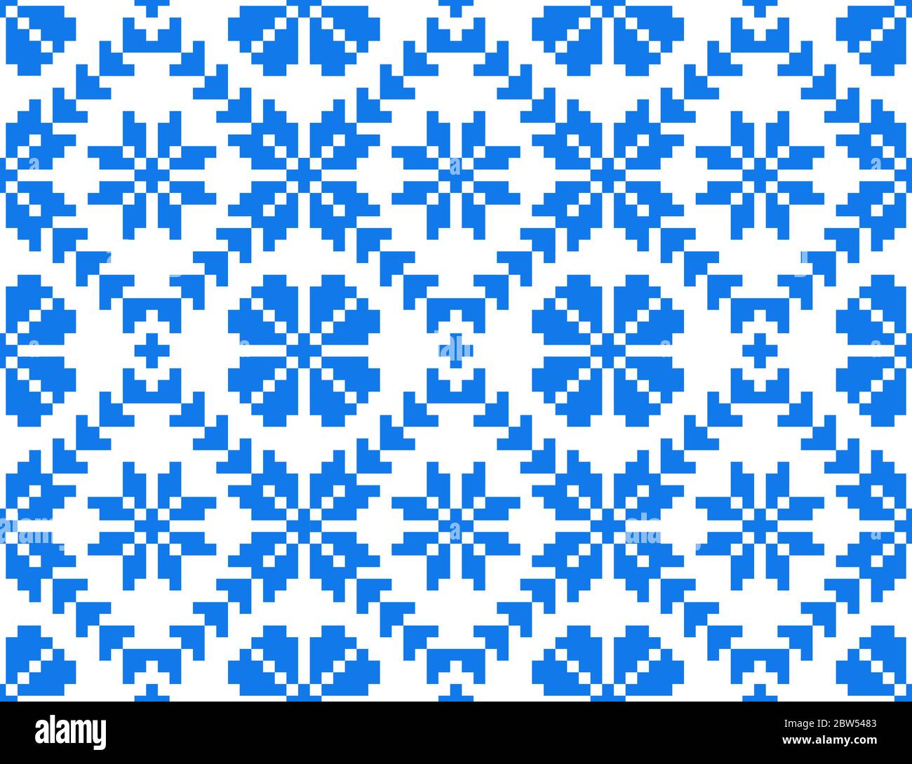 Folk Art seamless repeat pattern design with blue floral elements on white background. Eastern European traditional embroidery pattern. Transylvania Stock Vector