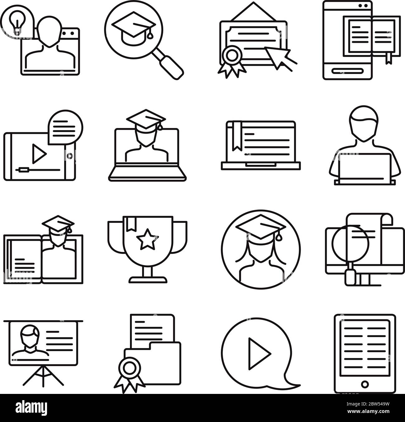 elearning online education and development class set line style icon ...