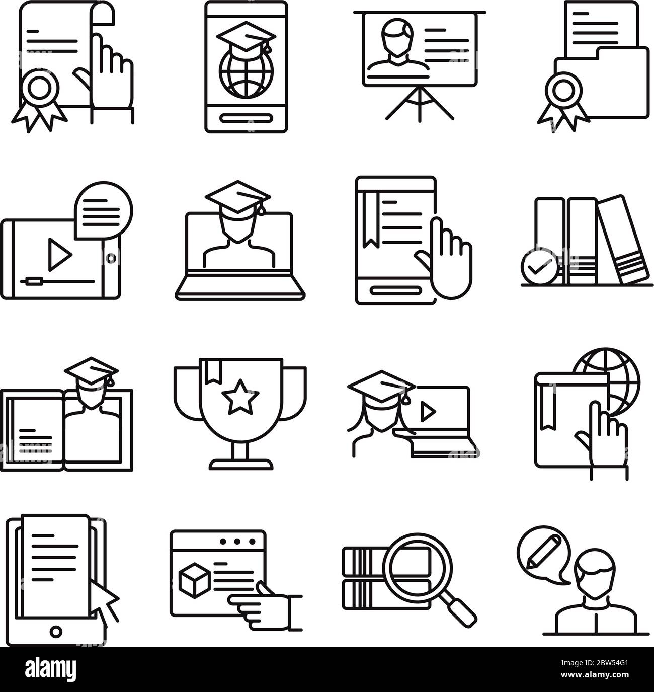 elearning online education and development class set line style icon ...