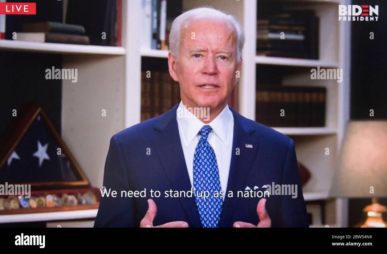 Wilmington, Delaware, USA. 29th May, 2020. A screen grab of Vice President JOE BIDEN reacting to the death of GEORGE FLOYD while in police custody in Minneapolis. Credit: Brian Cahn/ZUMA Wire/Alamy Live News Stock Photo