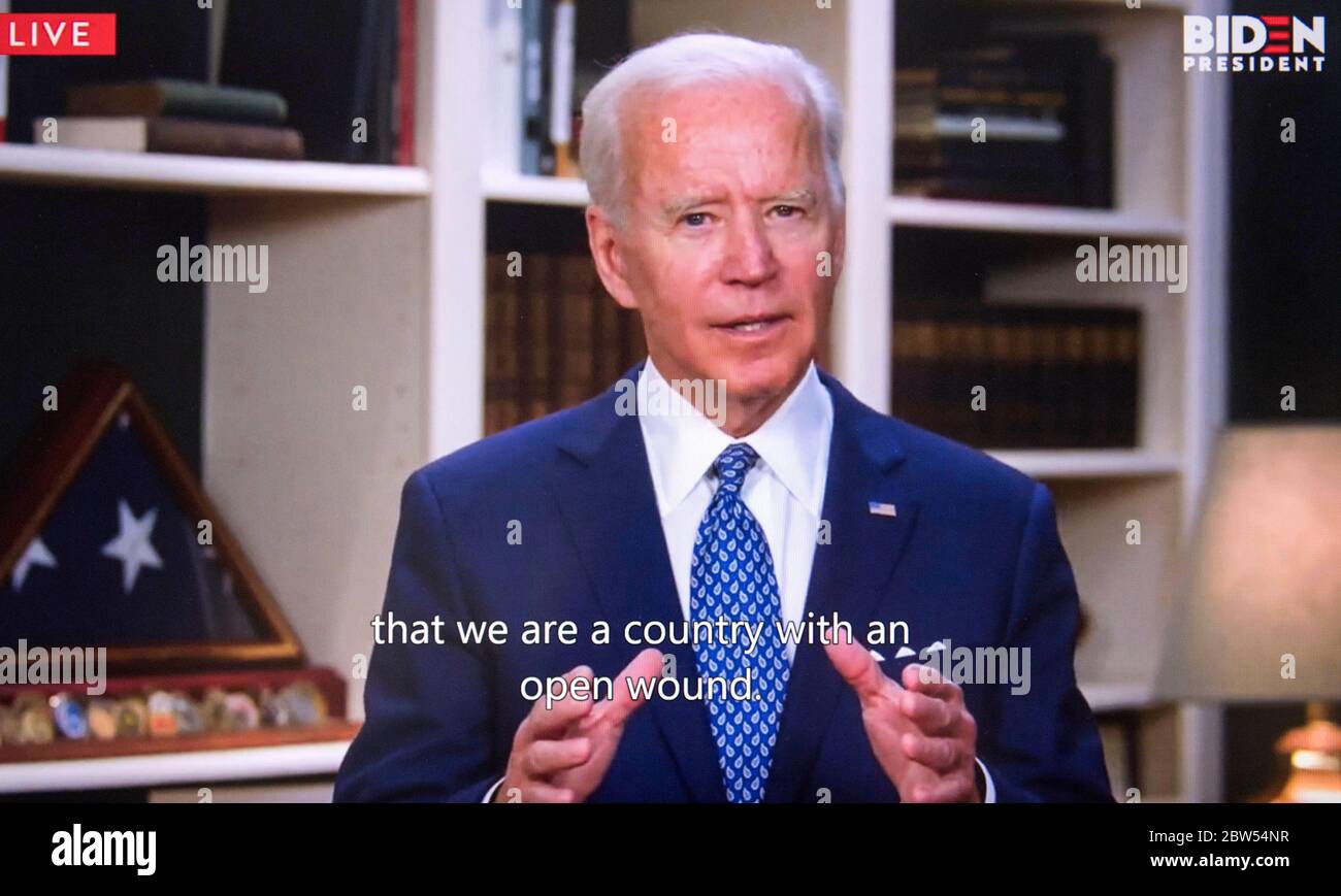 Wilmington, Delaware, USA. 29th May, 2020. A screen grab of Vice President JOE BIDEN reacting to the death of GEORGE FLOYD while in police custody in Minneapolis. Credit: Brian Cahn/ZUMA Wire/Alamy Live News Stock Photo