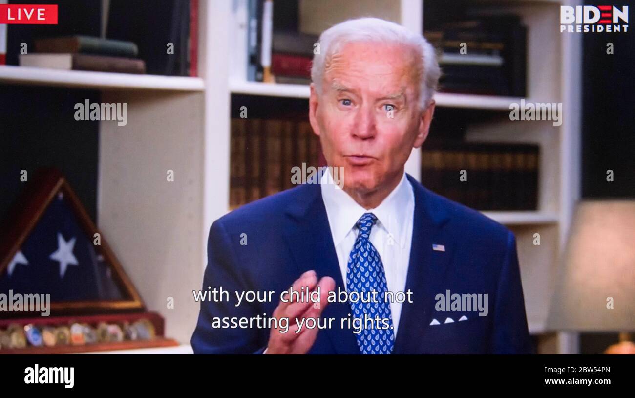 Wilmington, Delaware, USA. 29th May, 2020. A screen grab of Vice President JOE BIDEN reacting to the death of GEORGE FLOYD while in police custody in Minneapolis. Credit: Brian Cahn/ZUMA Wire/Alamy Live News Stock Photo