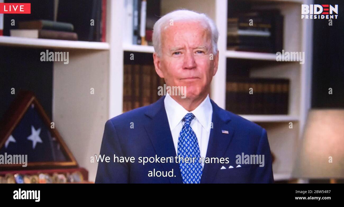 Wilmington, Delaware, USA. 29th May, 2020. A screen grab of Vice President JOE BIDEN reacting to the death of GEORGE FLOYD while in police custody in Minneapolis. Credit: Brian Cahn/ZUMA Wire/Alamy Live News Stock Photo
