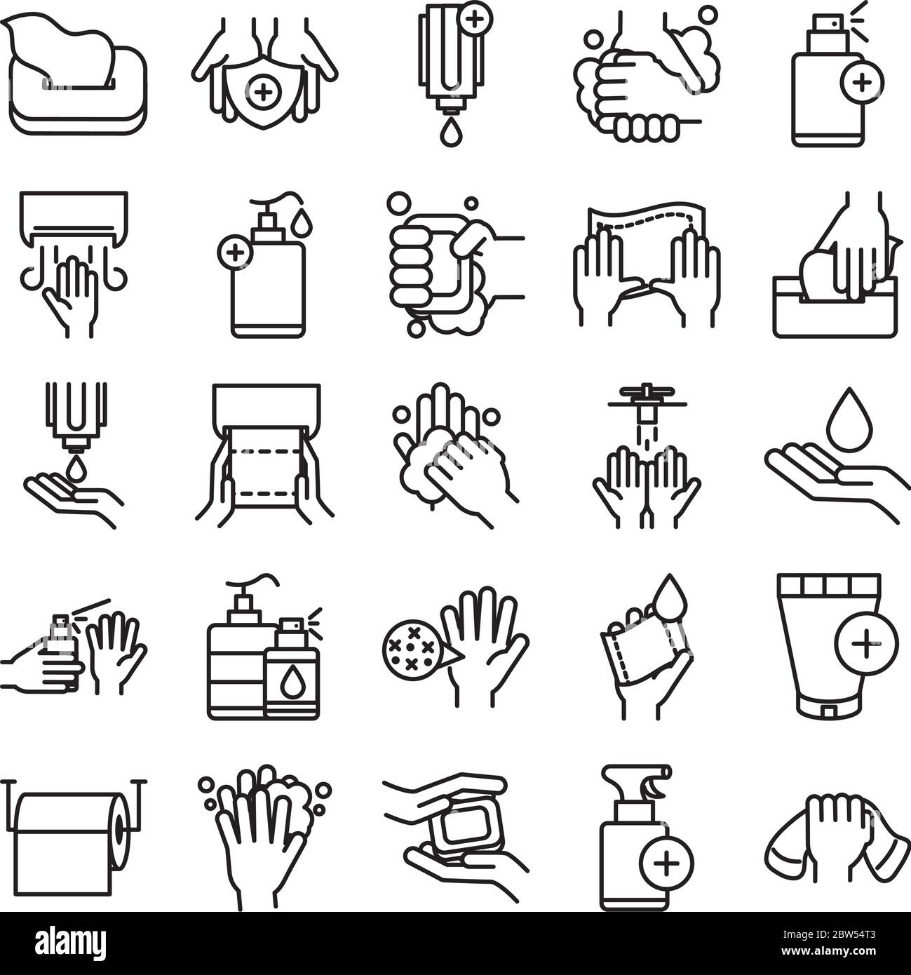 personal hand hygiene, disease prevention and health care line style ...