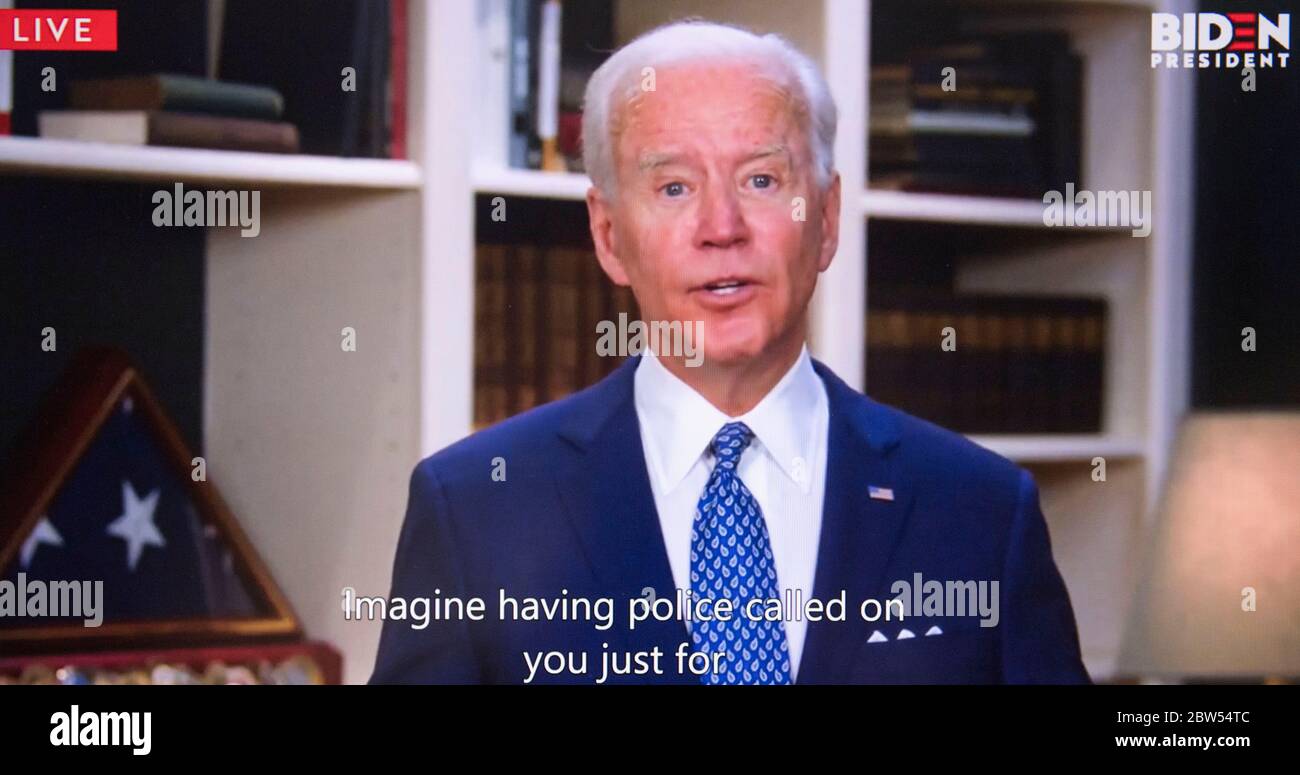 Wilmington, Delaware, USA. 29th May, 2020. A screen grab of Vice President JOE BIDEN reacting to the death of GEORGE FLOYD while in police custody in Minneapolis. Credit: Brian Cahn/ZUMA Wire/Alamy Live News Stock Photo