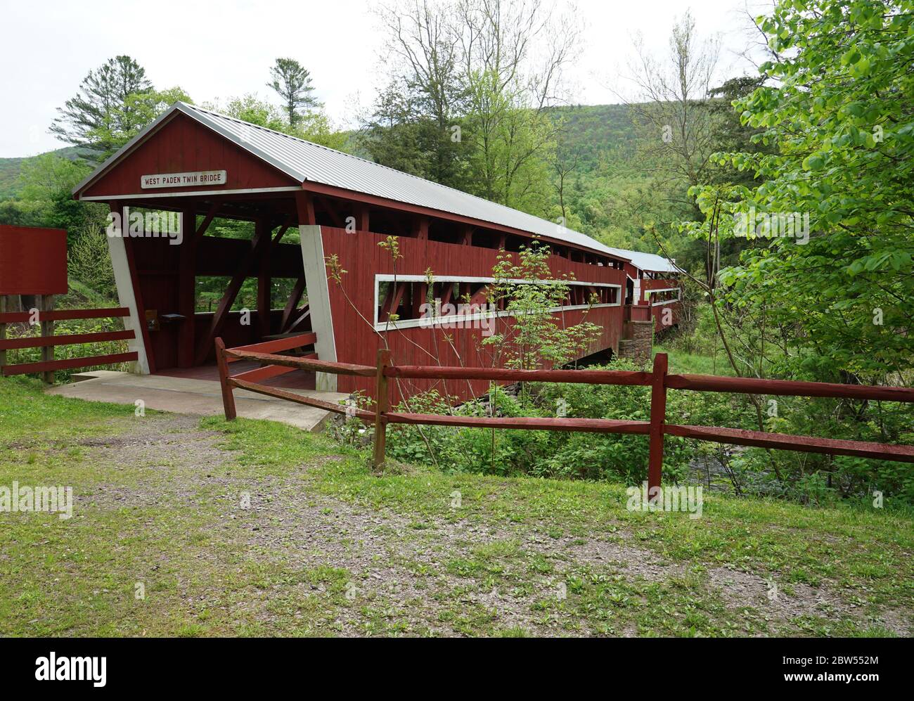 The Twin bridges of East Paden and West Paden by Huntington Creek, in Fishing Creek Township, in Pennsylvania.   The bridges are the only remaining tw Stock Photo