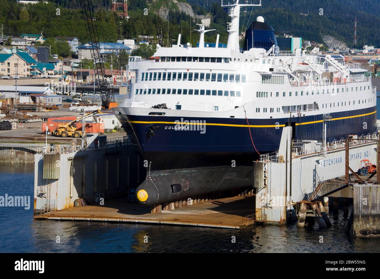 Alaska State Ferry 'Columbia' in drydock, Ketchikan, Southeast Alaska