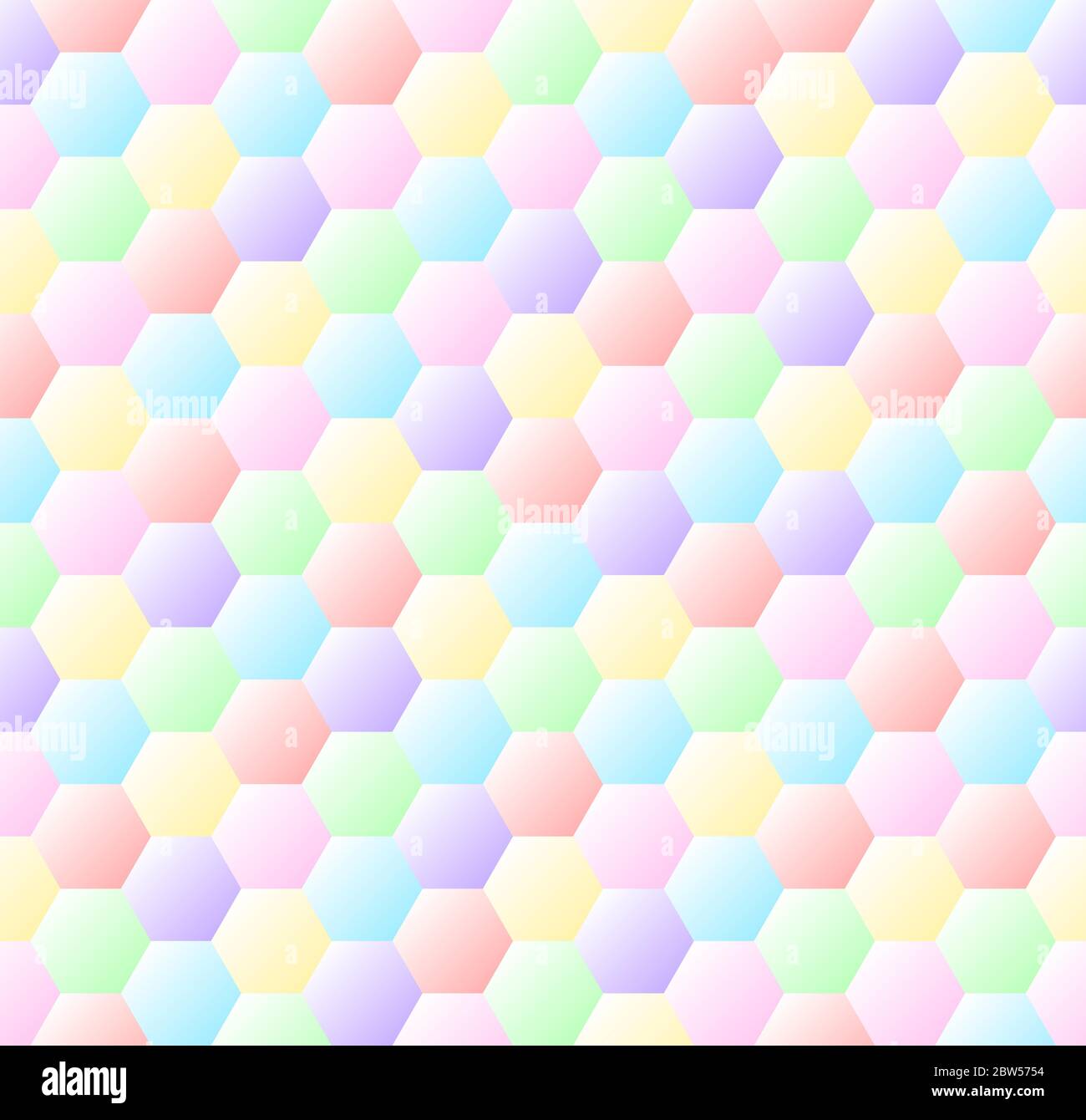 Seamless honeycomb pattern in pastel rainbow colors. Abstract background hexagons texture pattern. Hexagons on pastel gradients Stock Vector