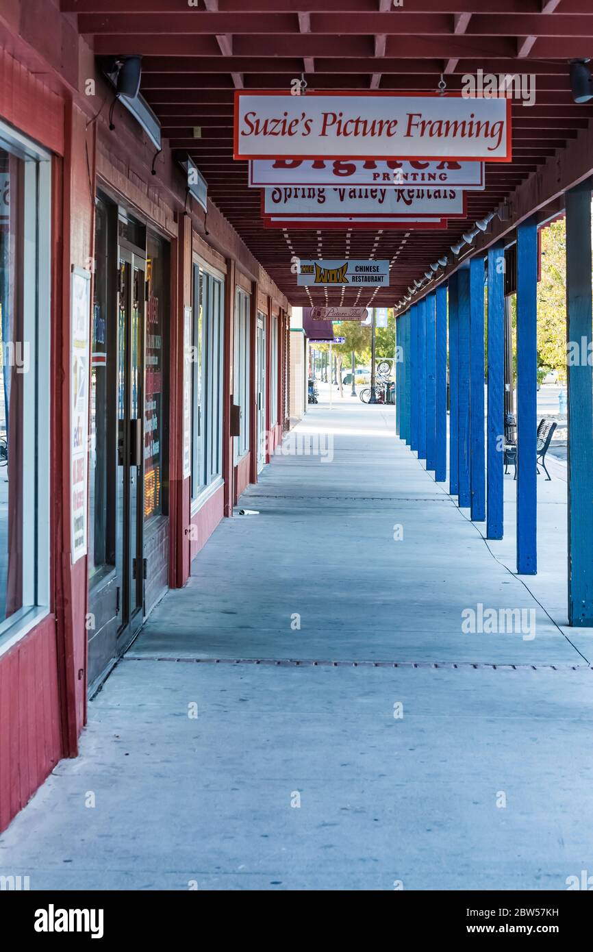 A shaded sidewalk in downtown Fallon, Nevada, USA [No property release