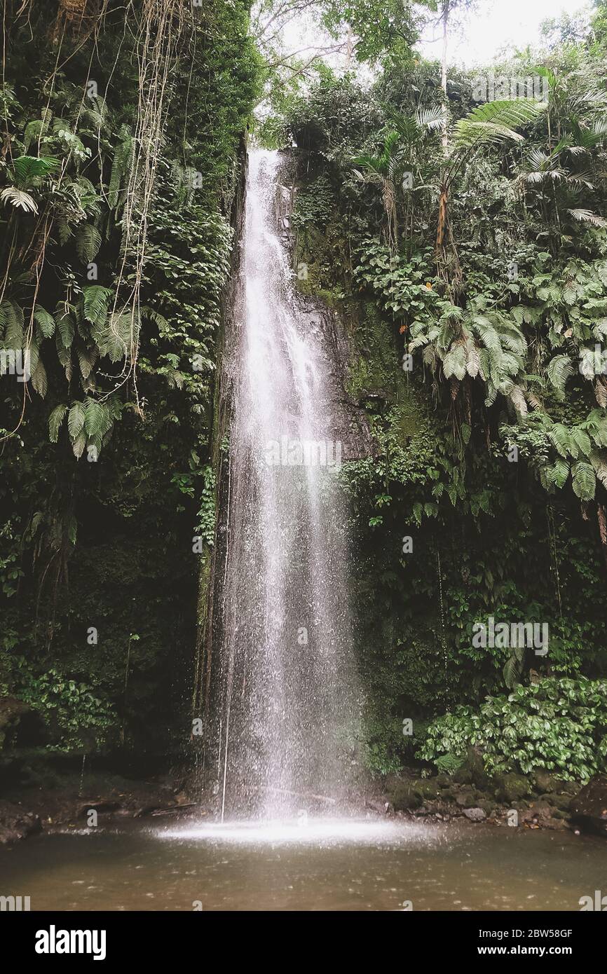 Waterfall in the jungle of Lombok Indonesia Stock Photo