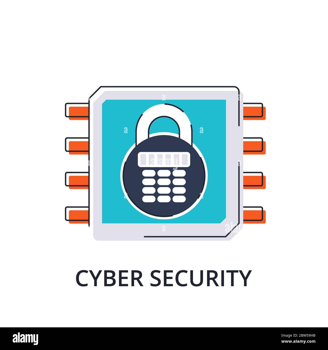 Concept of cyber security in flat line design. Modern vector illustration for web and app design, marketing and print material Stock Vector