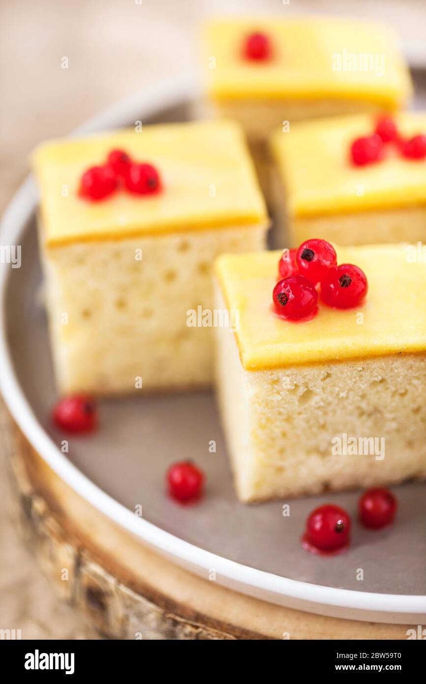 Cream cheese butter coffeecake with lemon curd icing Stock Photo Alamy