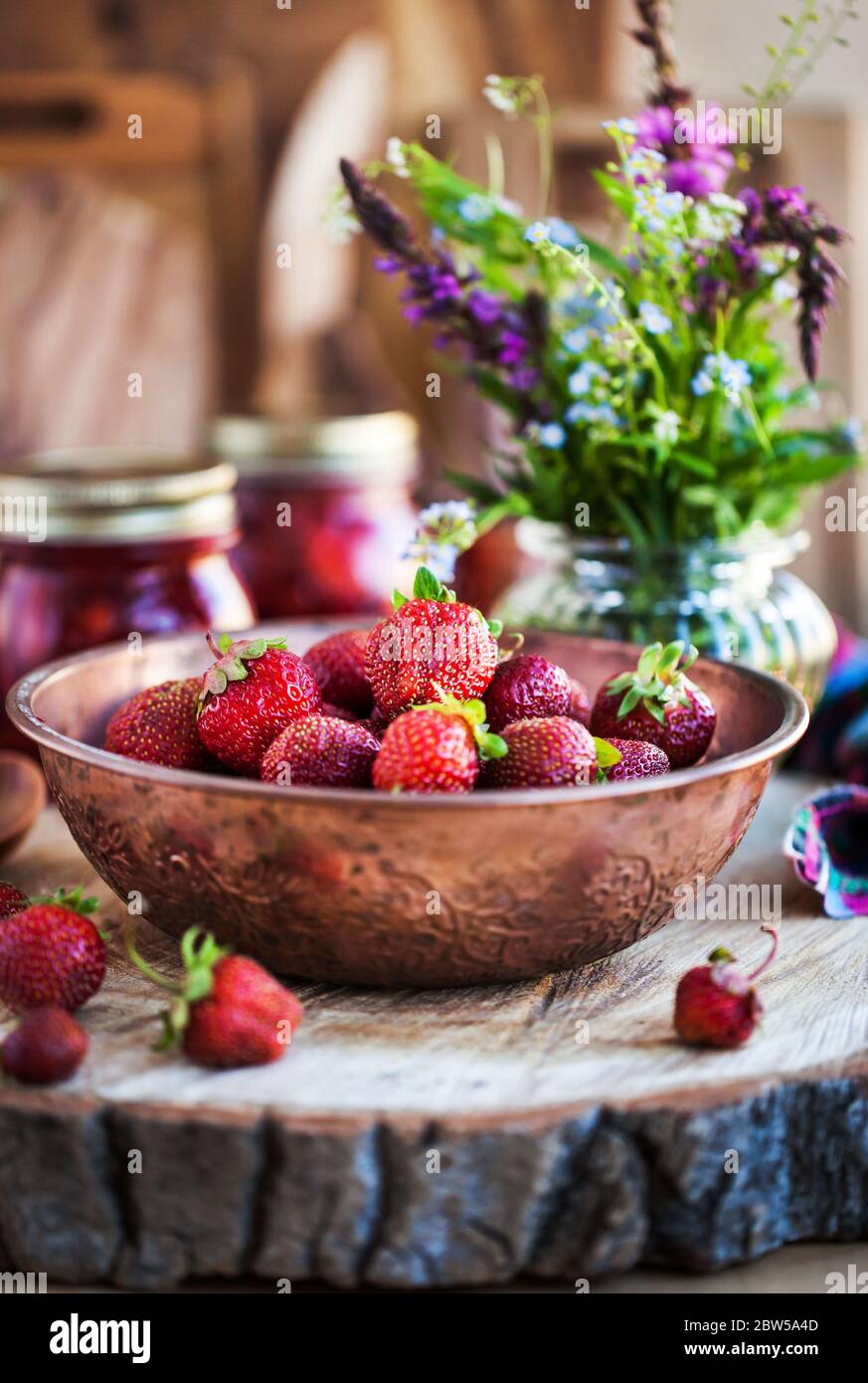 Fresh ripe summer organic strawberry on rustic wooden background Stock ...