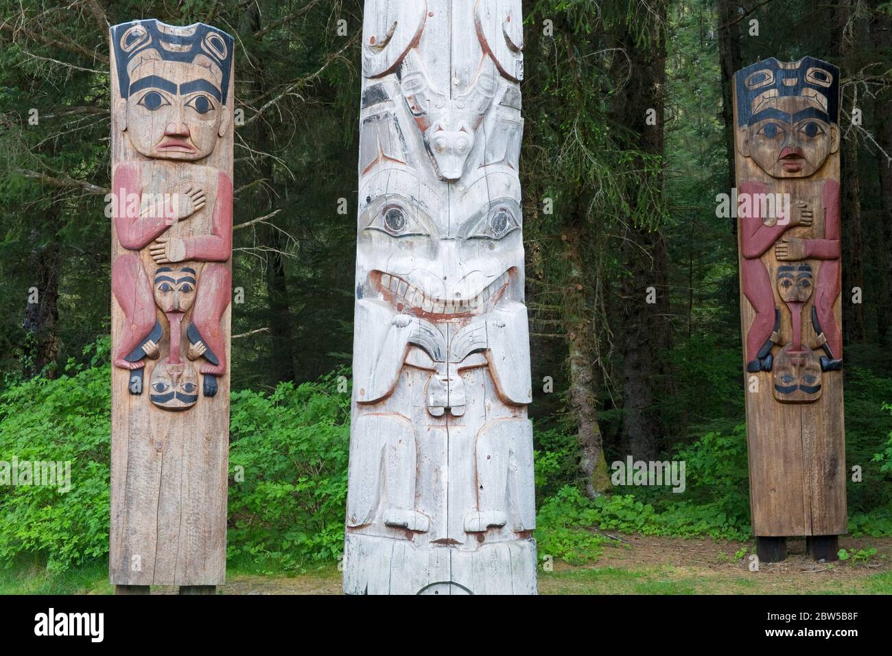 Totem poles in Sitka National Historical Park, Sitka, Baranof Island ...