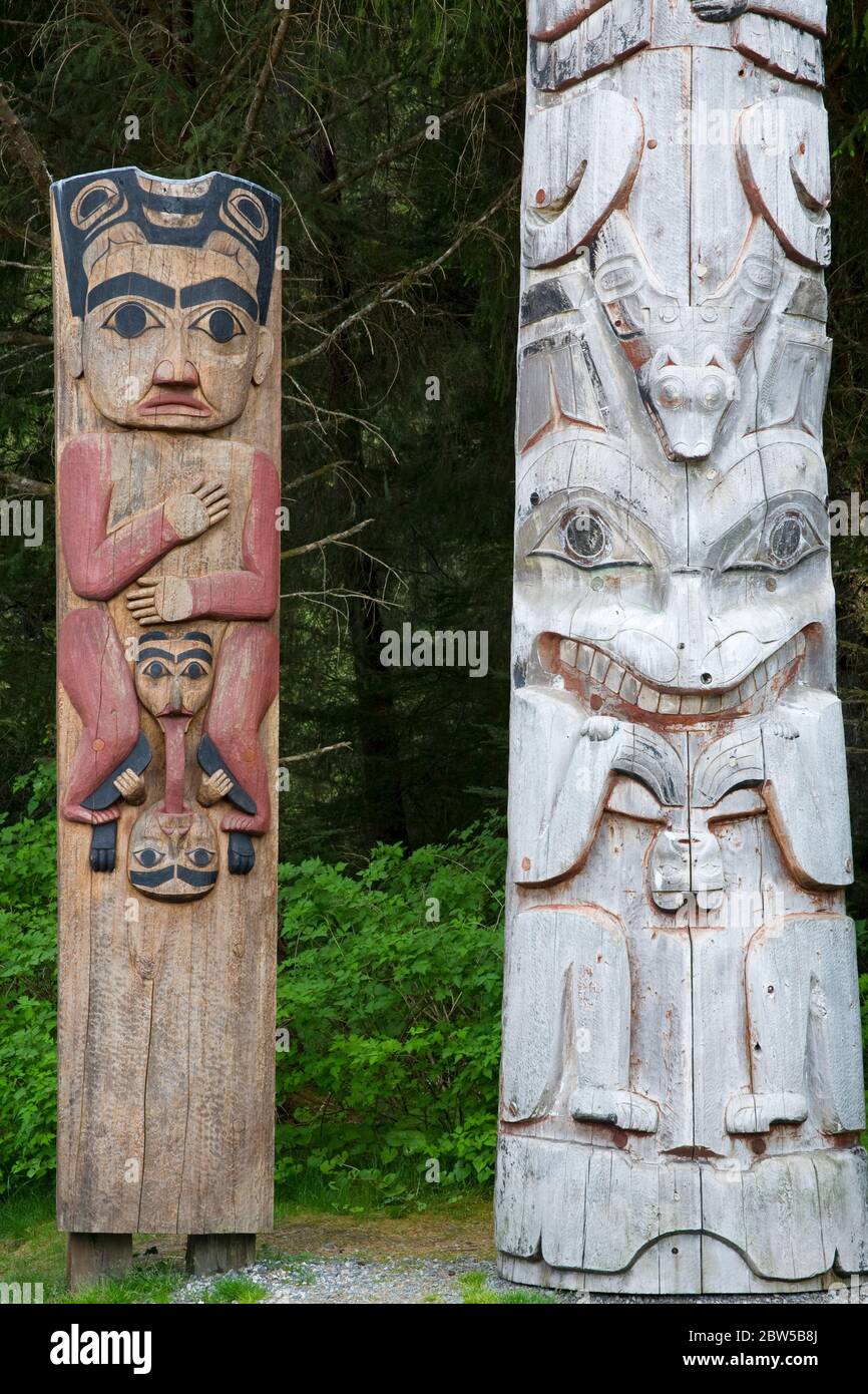 Totem poles in Sitka National Historical Park, Sitka, Baranof Island ...