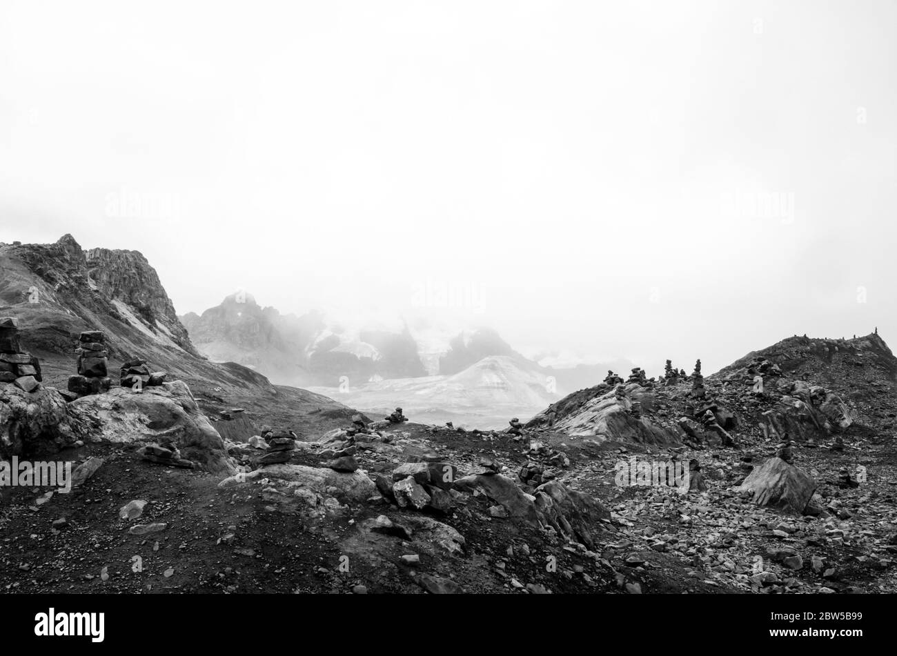 View of mountains in Patagonia in black and white Stock Photo