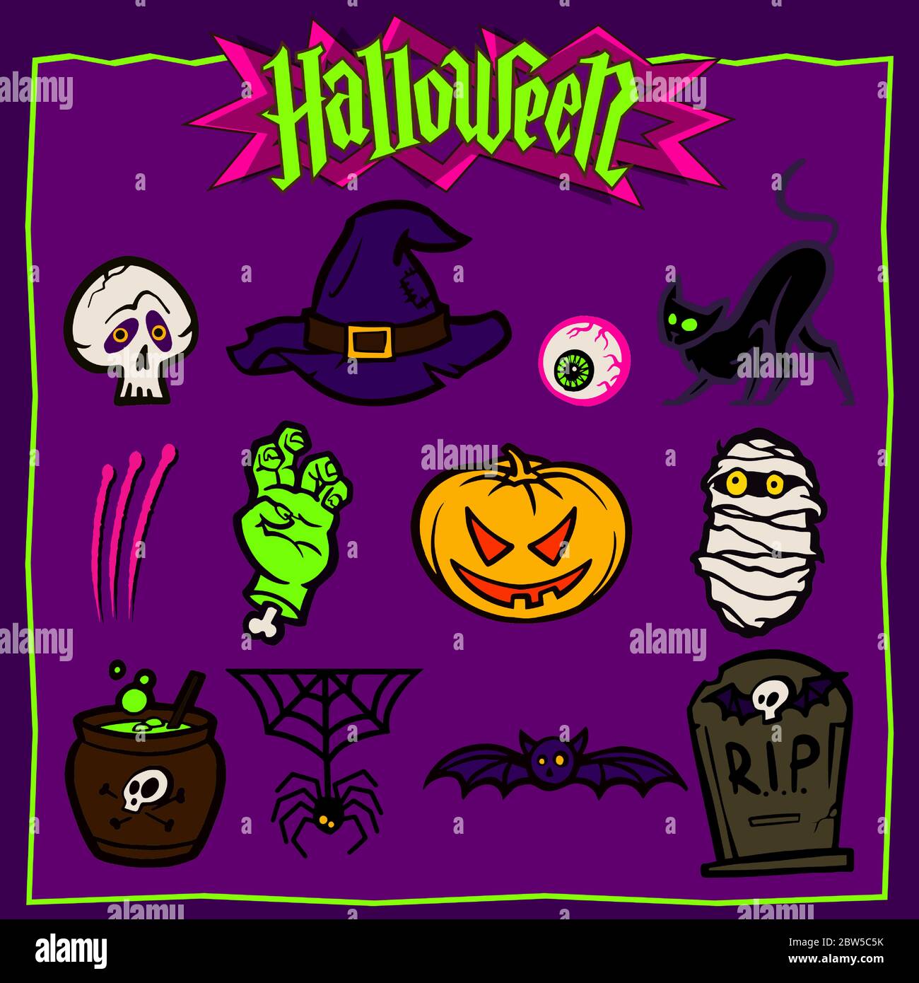 Set of color halloween icons Stock Vector