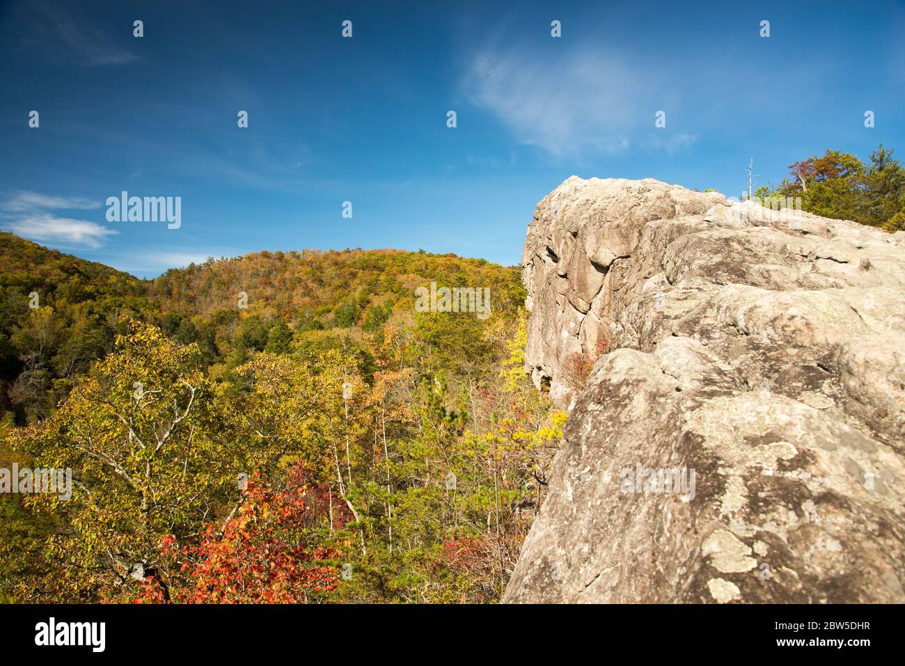 A fall view from Knobby Rock Overlook in Blanton Forest State Nature Preserve near Wallins, Kentucky. Stock Photo
