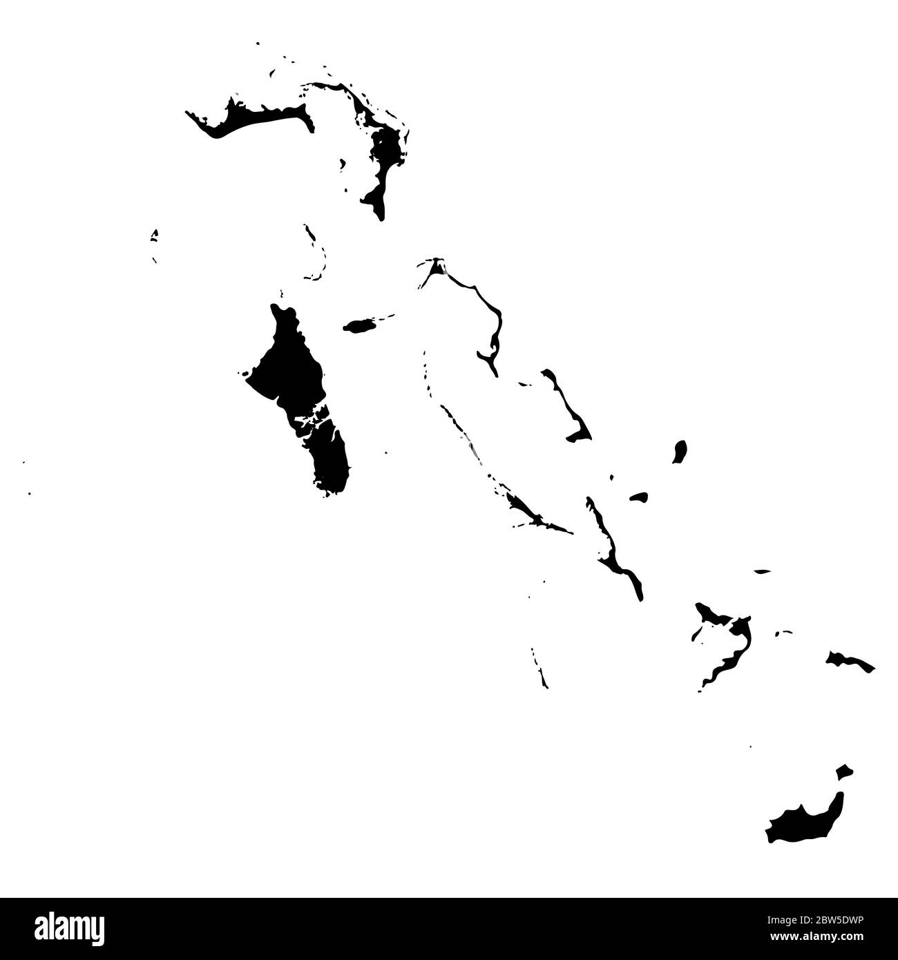 Vector map Bahamas. Isolated vector Illustration. Black on White background. EPS 10 Illustration. Stock Vector
