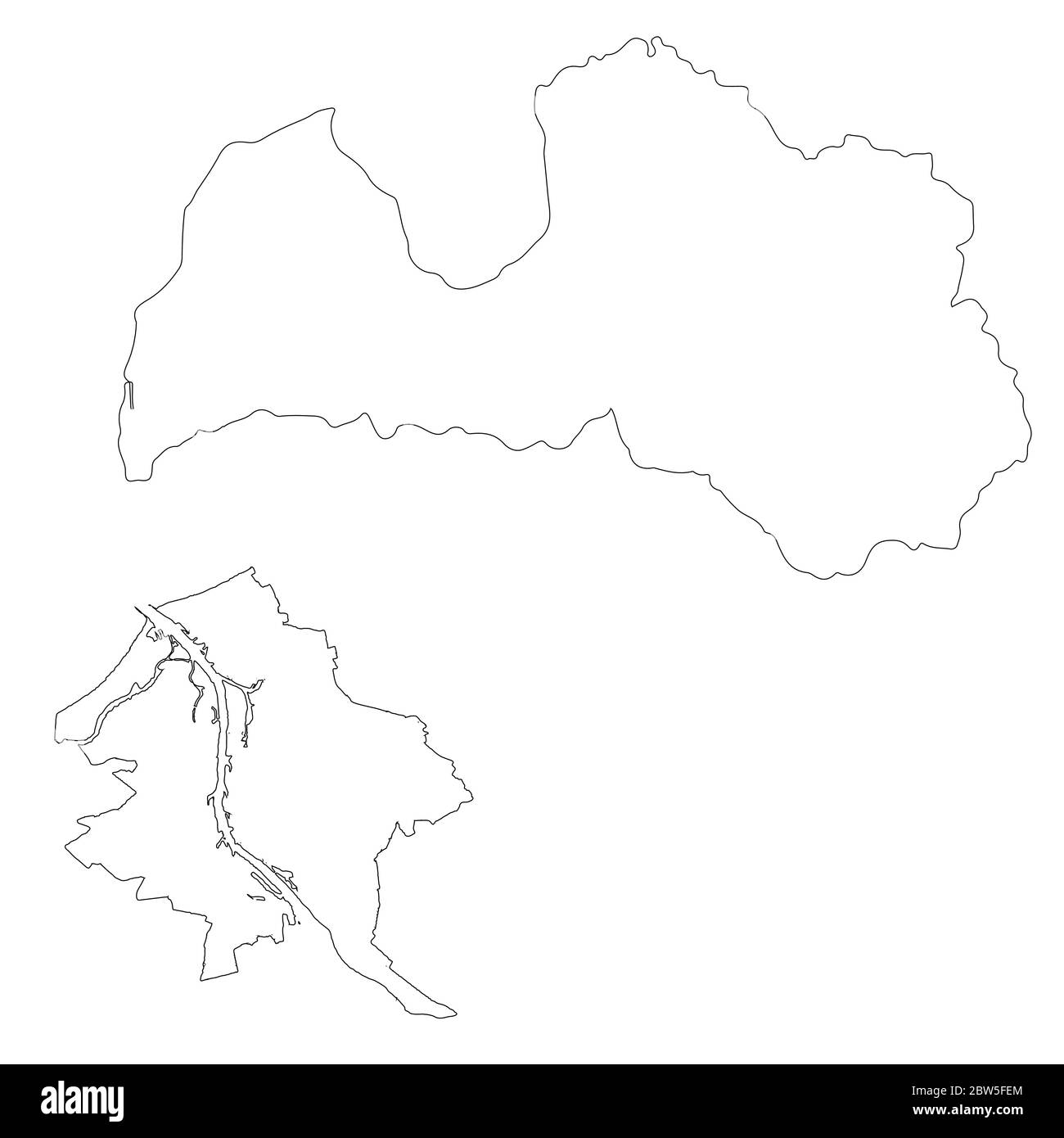 Vector map Latvia and Riga. Country and capital. Isolated vector Illustration. Outline. EPS 10 Illustration. Stock Vector