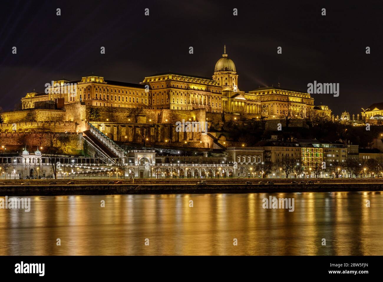 Royal Palace (Buda Palace) of Hungary from Budapest at night Stock Photo