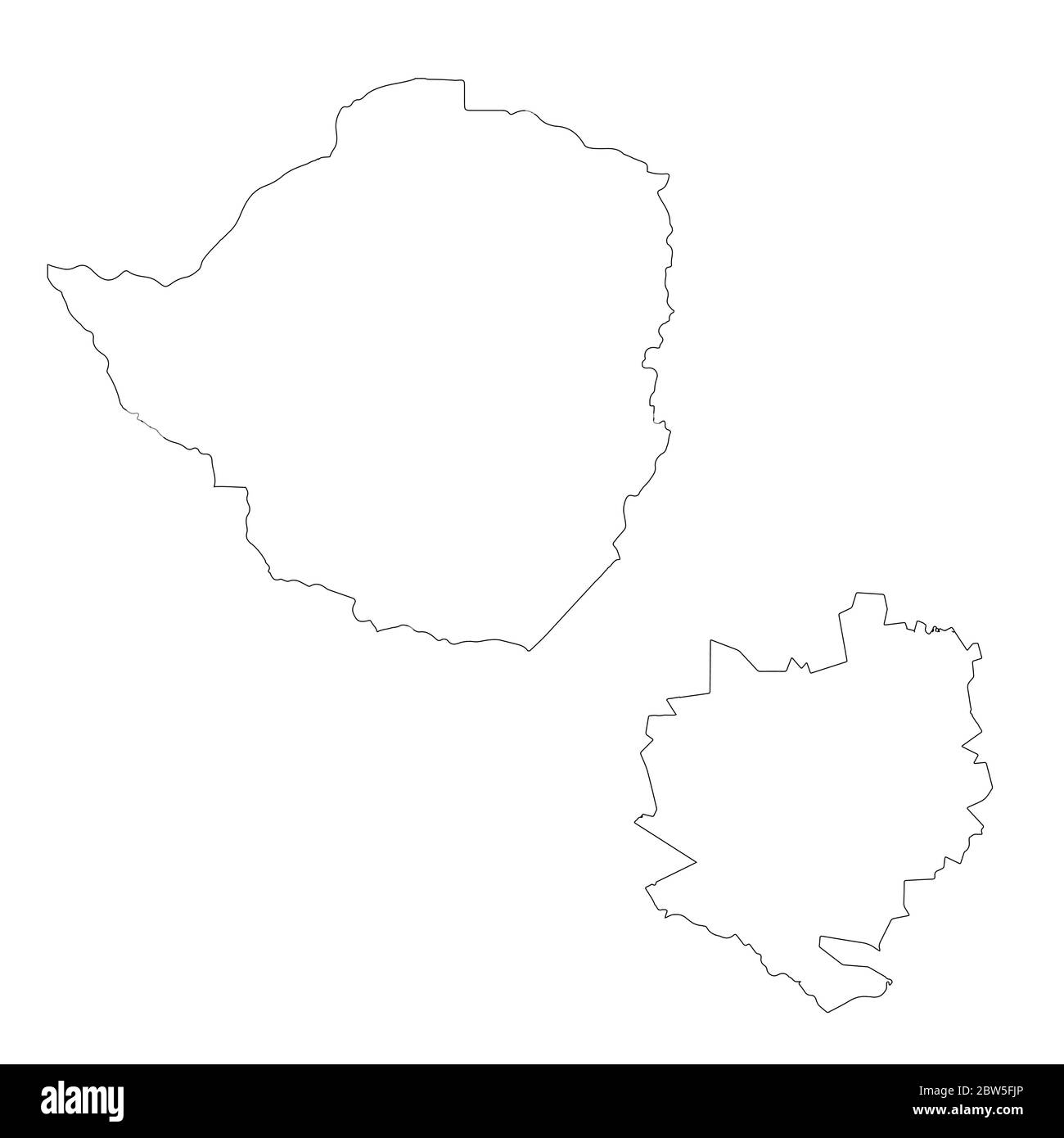 Vector map Zimbabwe and Harare. Country and capital. Isolated vector Illustration. Outline. EPS 10 Illustration. Stock Vector