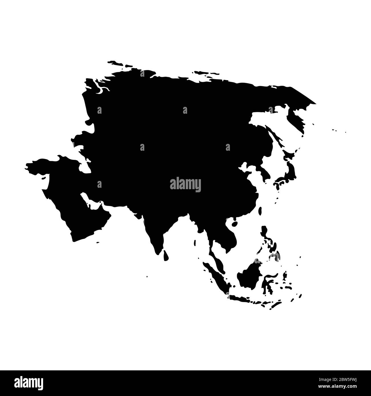 Vector map Asia. Isolated vector Illustration. Black on White background. EPS 10 Illustration. Stock Vector