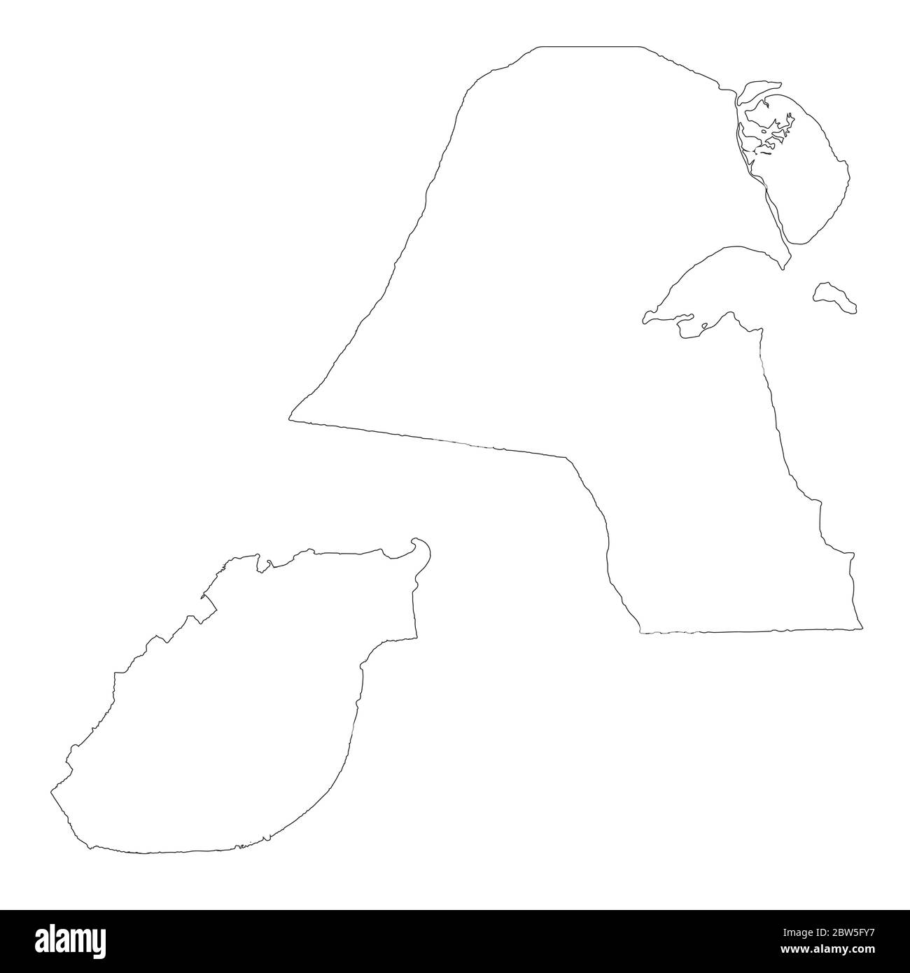 Vector map Kuwait and El Kuwait. Country and capital. Isolated vector Illustration. Outline. EPS 10 Illustration. Stock Vector